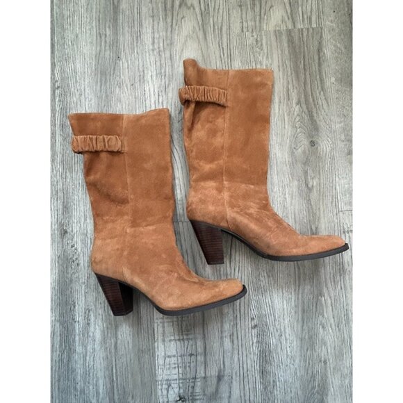 Aerosoles Womens Brown Suede High Block Heel Round Toe Liki Boots Size 9.5M - Picture 2 of 14